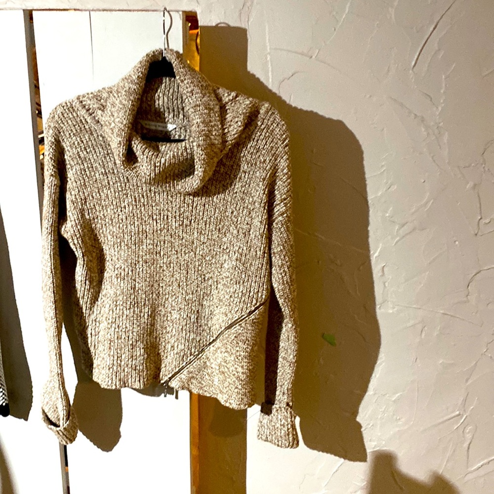 Beige tweed turtleneck sweater